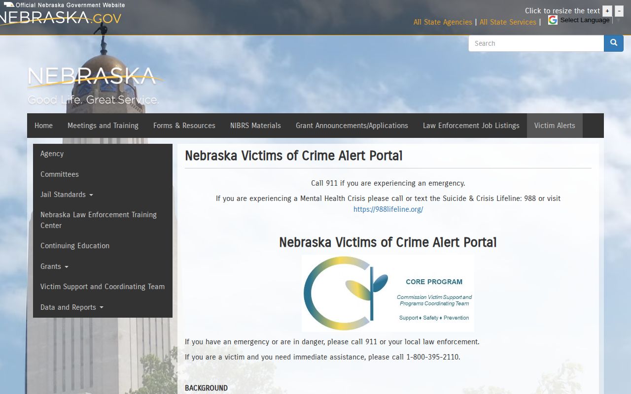 Cuming County custody alert record source through Nebraska NEVCAP