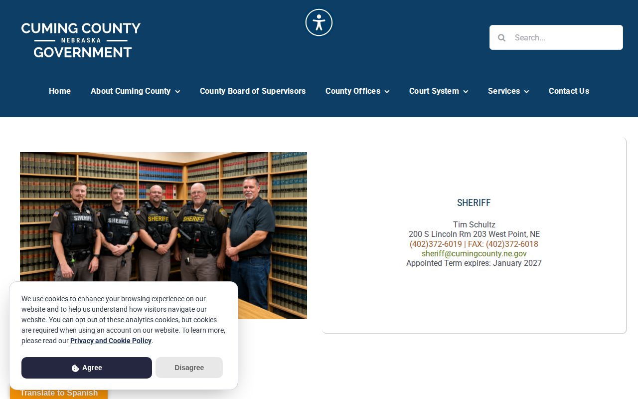 Cuming County Sheriff webpage with the County Warrants convenience link